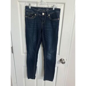 Seven7‎ Women's Dark Wash Denim Jeans Gold Stitching Low Rise Skinny Leg Size 8
